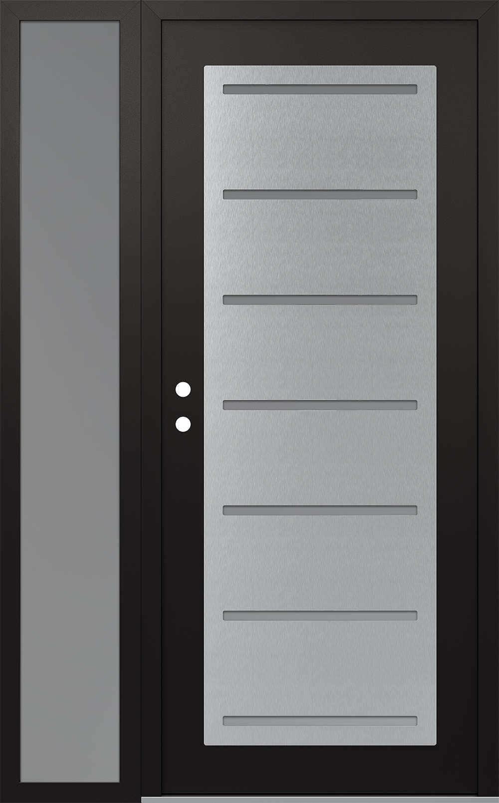 Modern Steel Front Door Diamond C11 48" x 80" black/white frosted Glass Panel stainless steel RHI with Sidelite frosted Glass