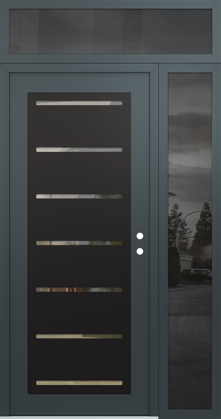 Modern Steel Front Door Diamond C11 48" x 96" anthracite/anthracite clear Glass Panel black LHI with Sidelite and Transom mirrored Glass