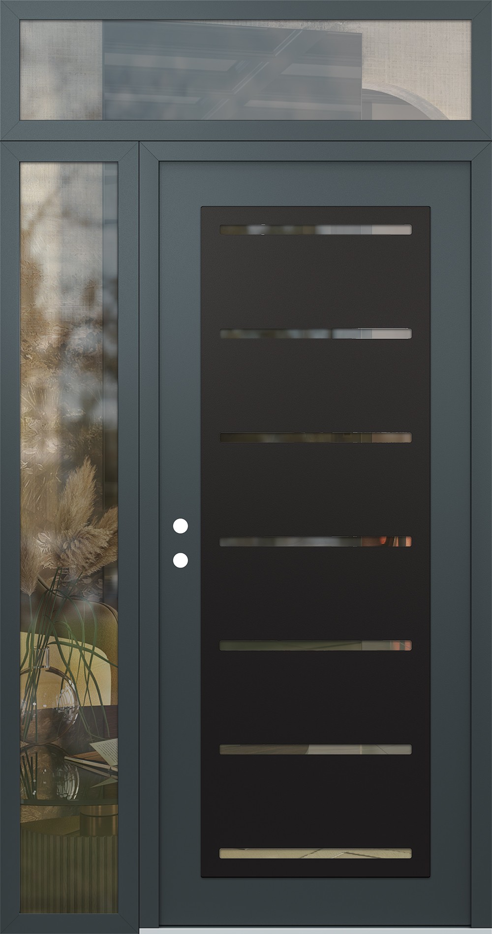 Modern Steel Front Door Diamond C11 48" x 96" anthracite/anthracite clear Glass Panel black RHI with Sidelite and Transom clear Glass