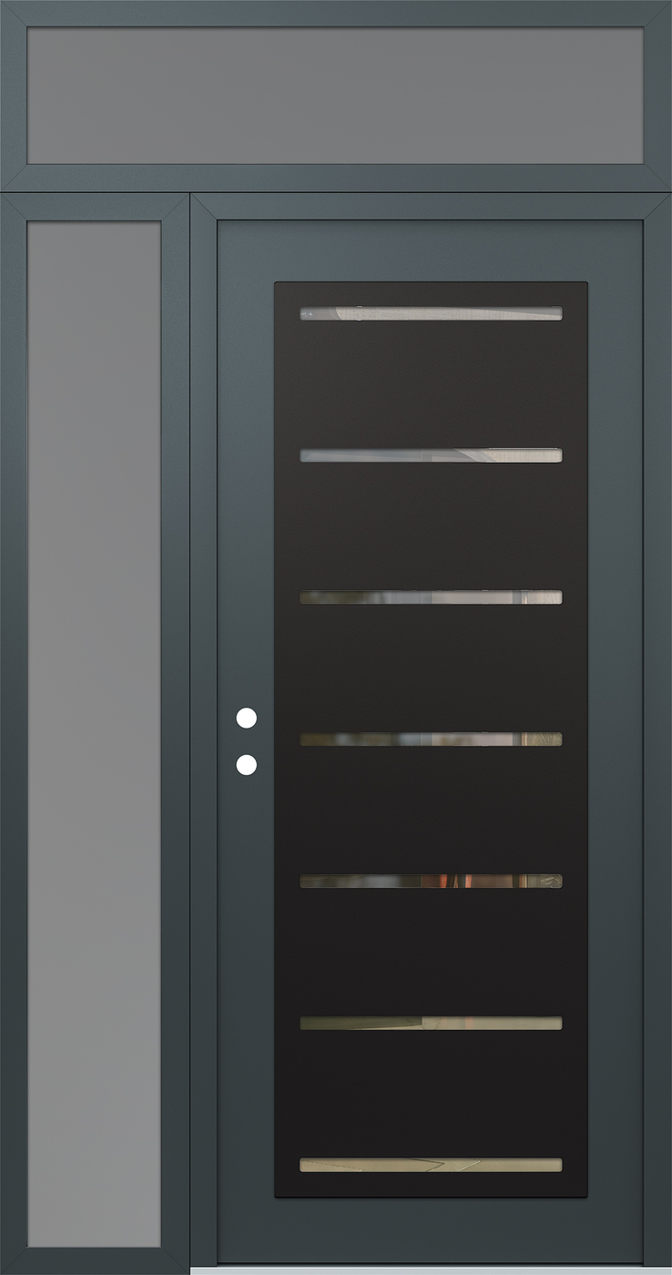Modern Steel Front Door Diamond C11 48" x 96" anthracite/anthracite clear Glass Panel black RHI with Sidelite and Transom frosted Glass