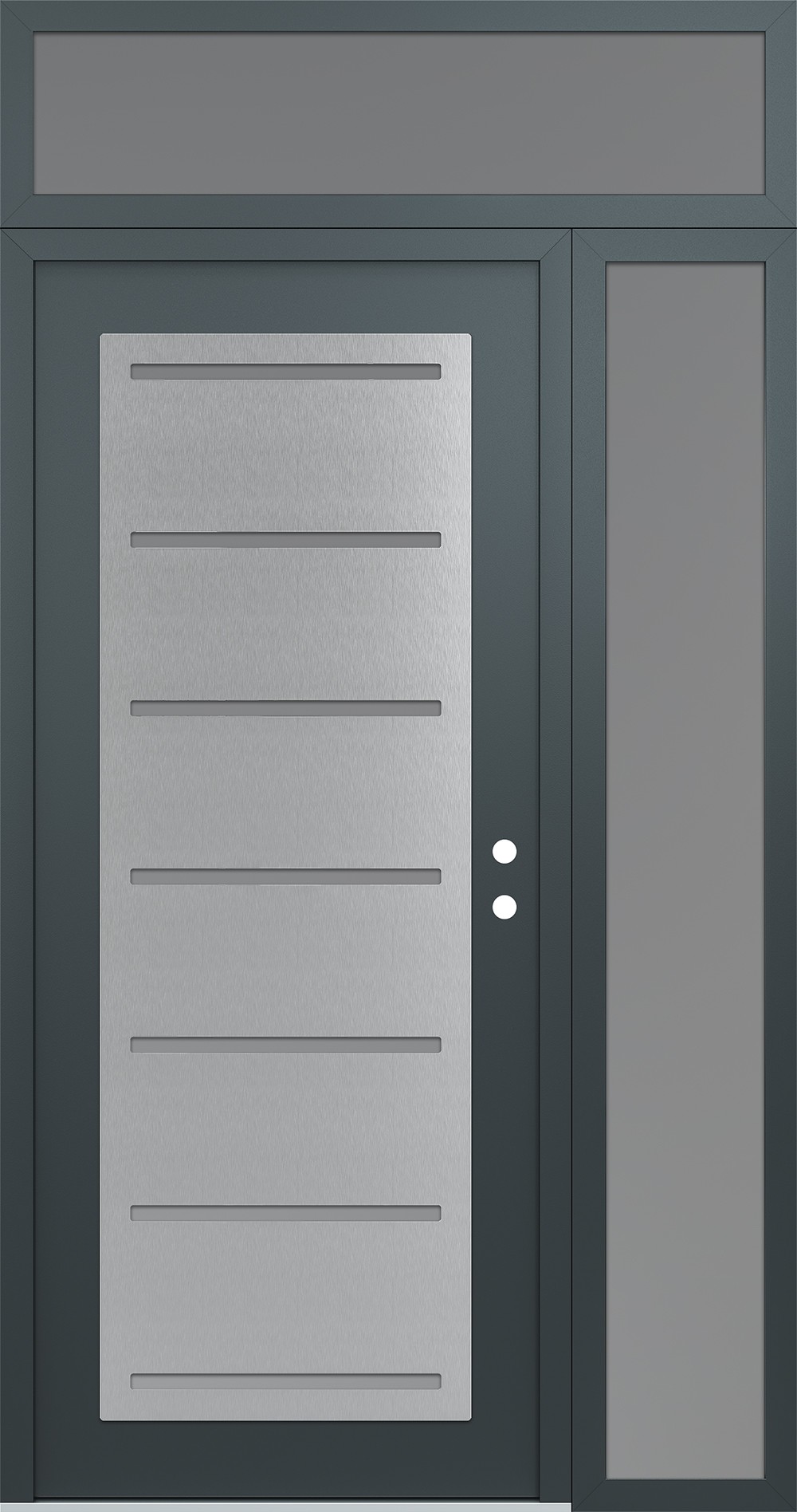 Modern Steel Front Door Diamond C11 48" x 96" anthracite/anthracite frosted Glass Panel stainless steel LHI with Sidelite and Transom frosted Glass