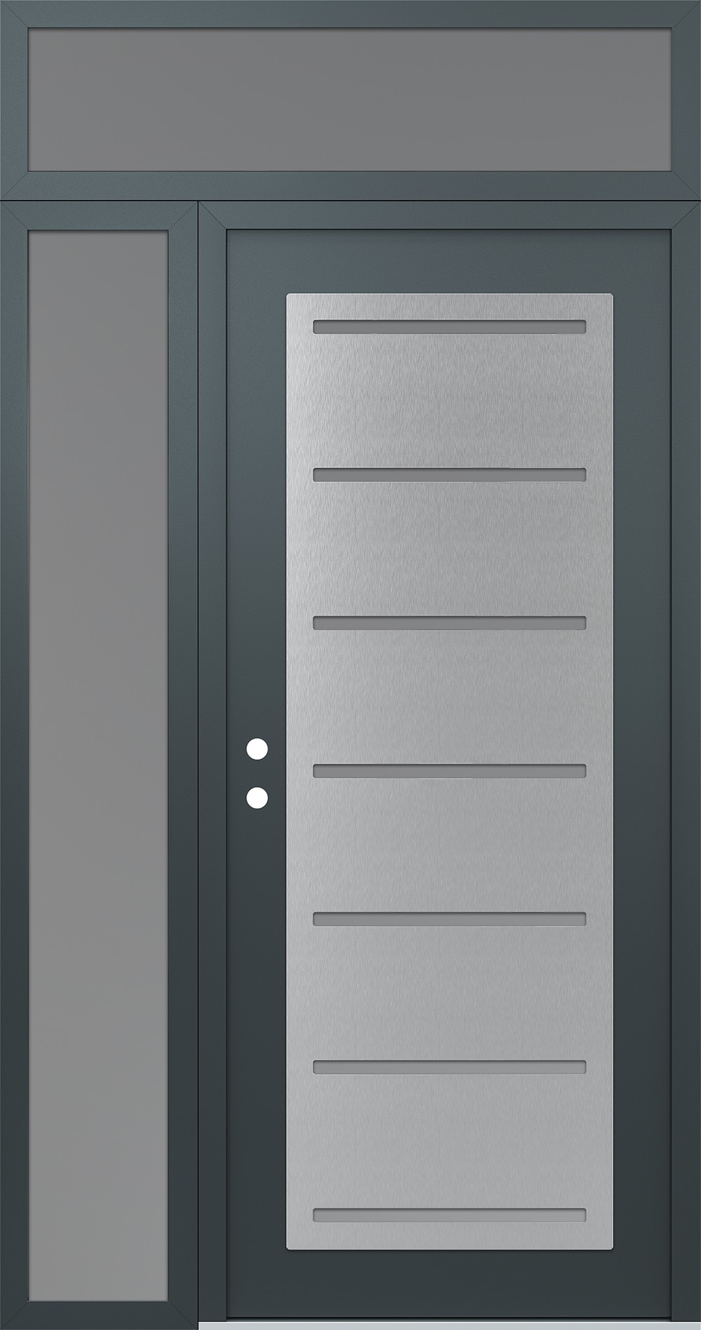 Modern Steel Front Door Diamond C11 48" x 96" anthracite/anthracite frosted Glass Panel stainless steel RHI with Sidelite and Transom frosted Glass