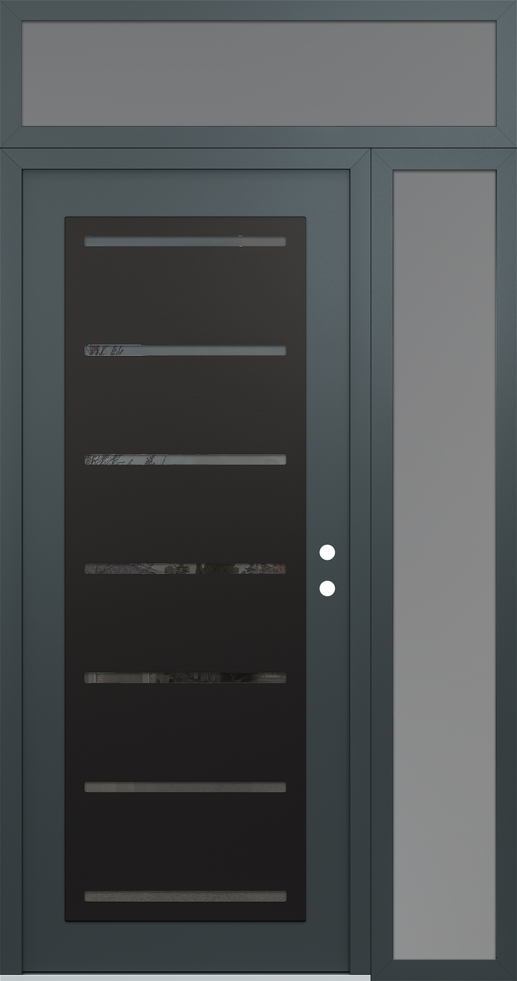 Modern Steel Front Door Diamond C11 48" x 96" anthracite/anthracite mirrored Glass Panel black LHI with Sidelite and Transom frosted Glass