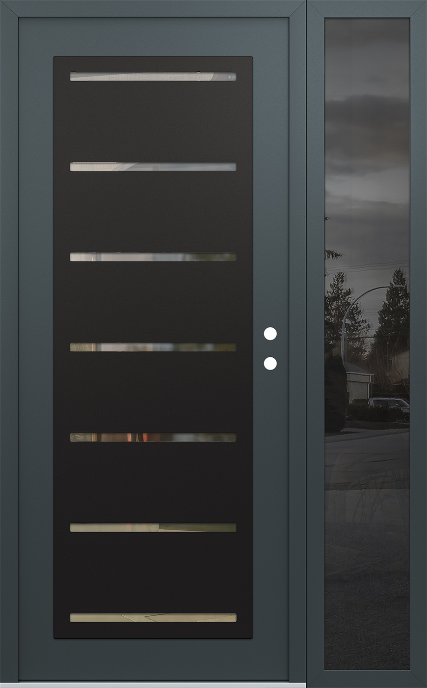 Modern Steel Front Door Diamond C11 50" x 80" anthracite/anthracite clear Glass Panel black LHI with Sidelite mirrored Glass