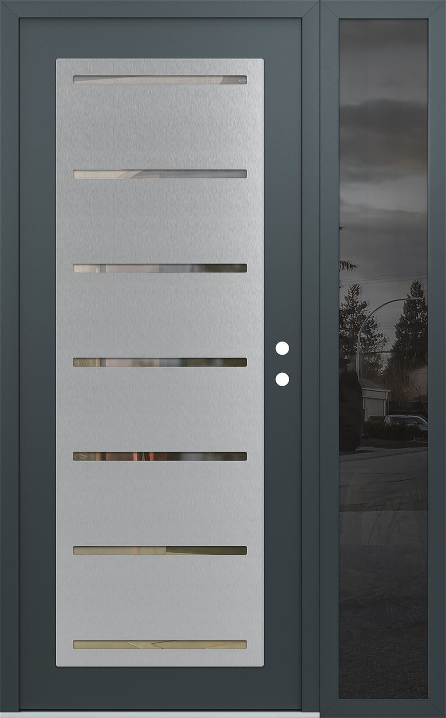 Modern Steel Front Door Diamond C11 50" x 80" anthracite/anthracite clear Glass Panel stainless steel LHI with Sidelite mirrored Glass