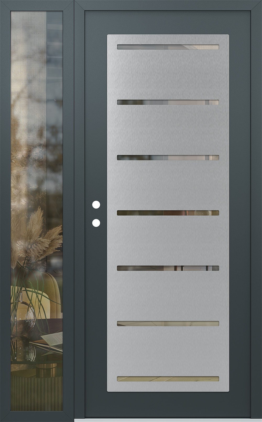Modern Steel Front Door Diamond C11 50" x 80" anthracite/anthracite clear Glass Panel stainless steel RHI with Sidelite clear Glass