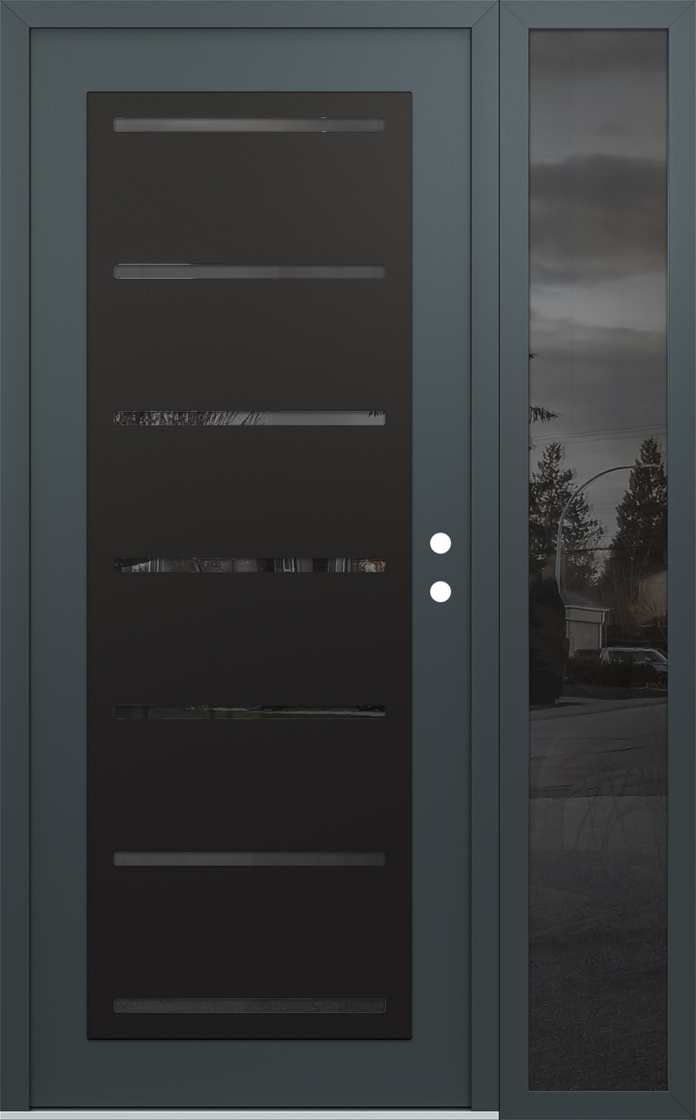 Modern Steel Front Door Diamond C11 50" x 80" anthracite/anthracite mirrored Glass Panel black LHI with Sidelite mirrored Glass
