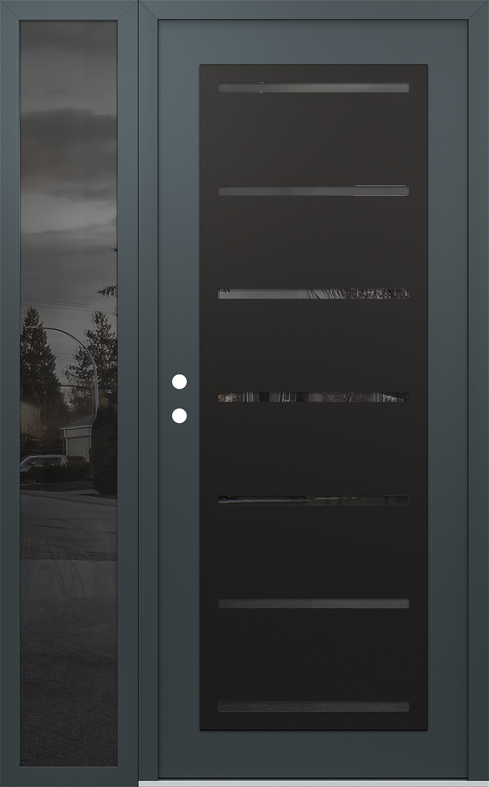 Modern Steel Front Door Diamond C11 50" x 80" anthracite/anthracite mirrored Glass Panel black RHI with Sidelite mirrored Glass