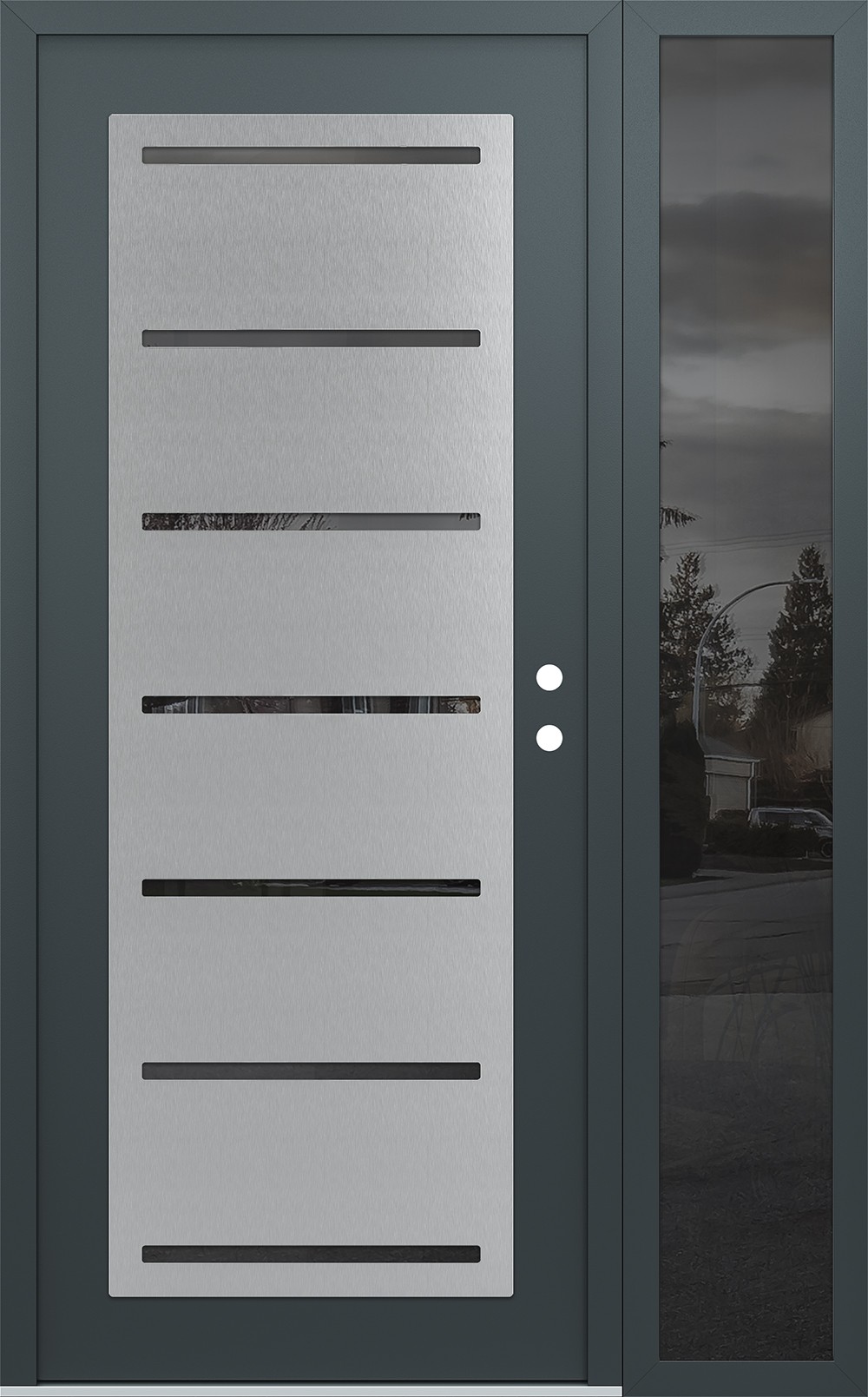 Modern Steel Front Door Diamond C11 50" x 80" anthracite/anthracite mirrored Glass Panel stainless steel LHI with Sidelite mirrored Glass
