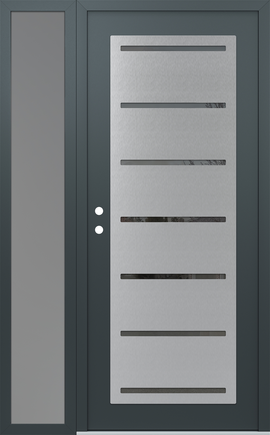 Modern Steel Front Door Diamond C11 50" x 80" anthracite/anthracite mirrored Glass Panel stainless steel RHI with Sidelite frosted Glass