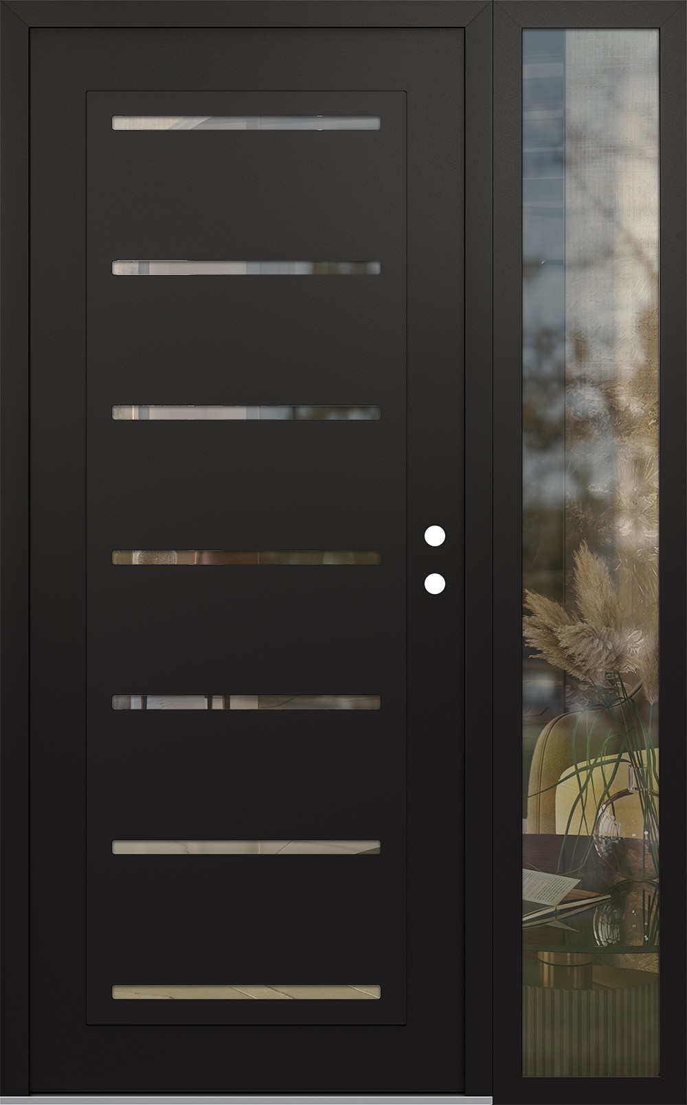 Modern Steel Front Door Diamond C11 50" x 80" black/black clear Glass Panel black LHI with Sidelite clear Glass