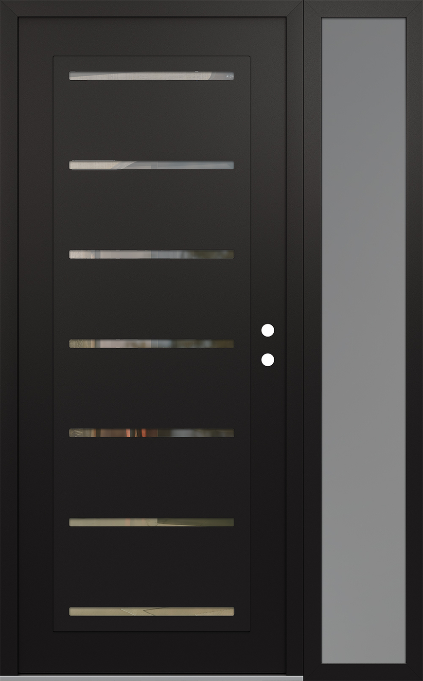 Modern Steel Front Door Diamond C11 50" x 80" black/black clear Glass Panel black LHI with Sidelite frosted Glass