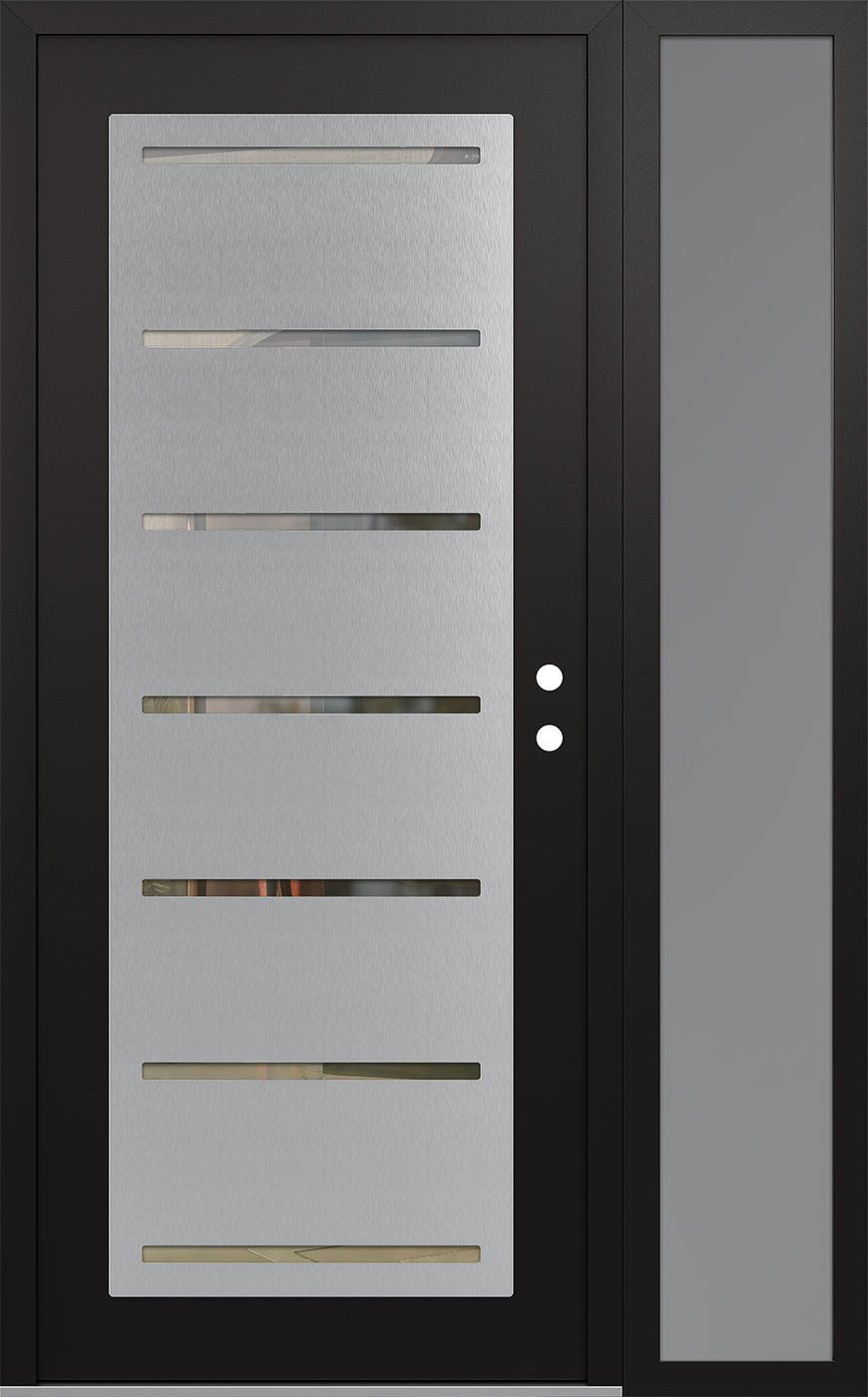 Modern Steel Front Door Diamond C11 50" x 80" black/black clear Glass Panel stainless steel LHI with Sidelite frosted Glass