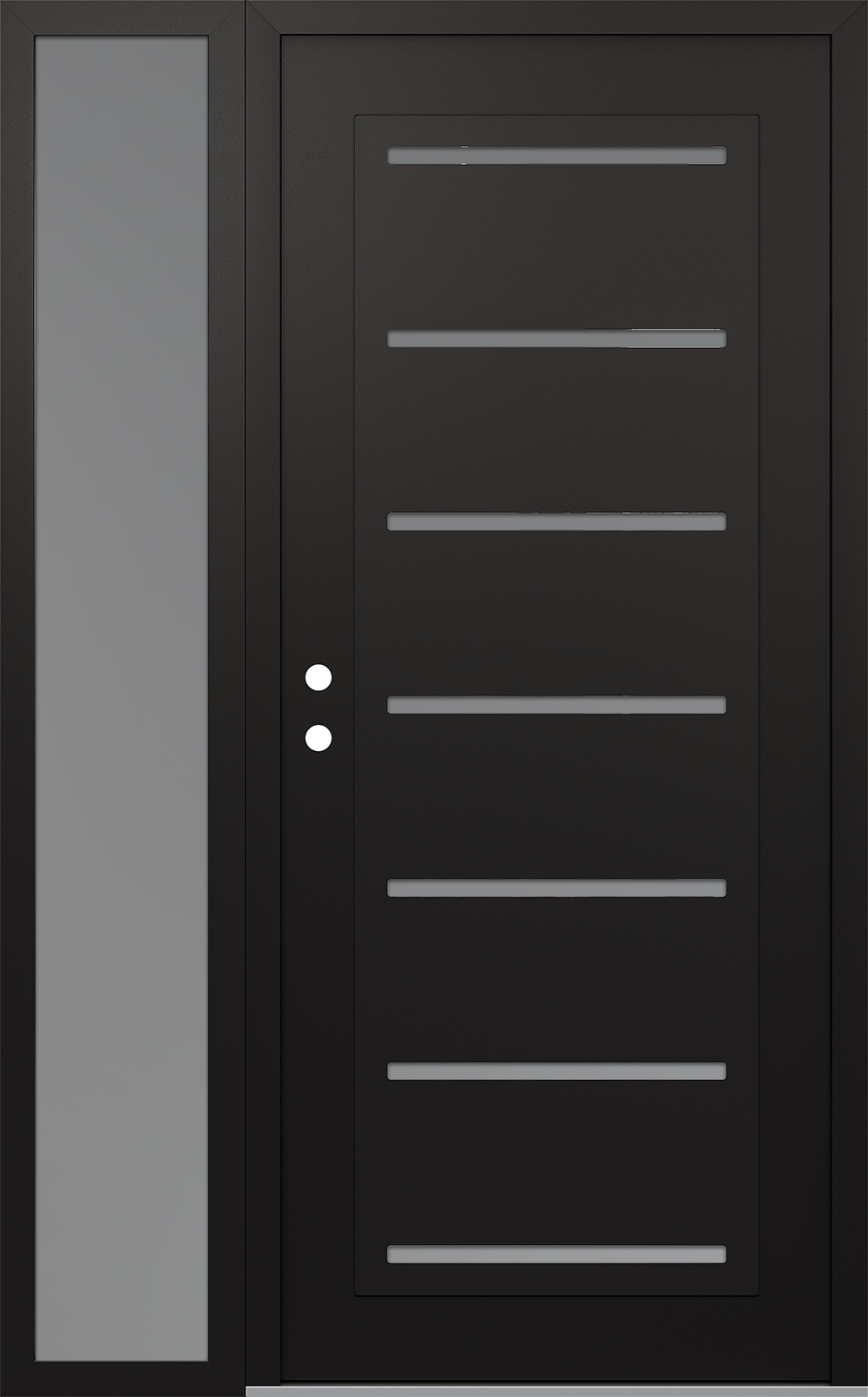 Modern Steel Front Door Diamond C11 50" x 80" black/white frosted Glass Panel black RHI with Sidelite frosted Glass