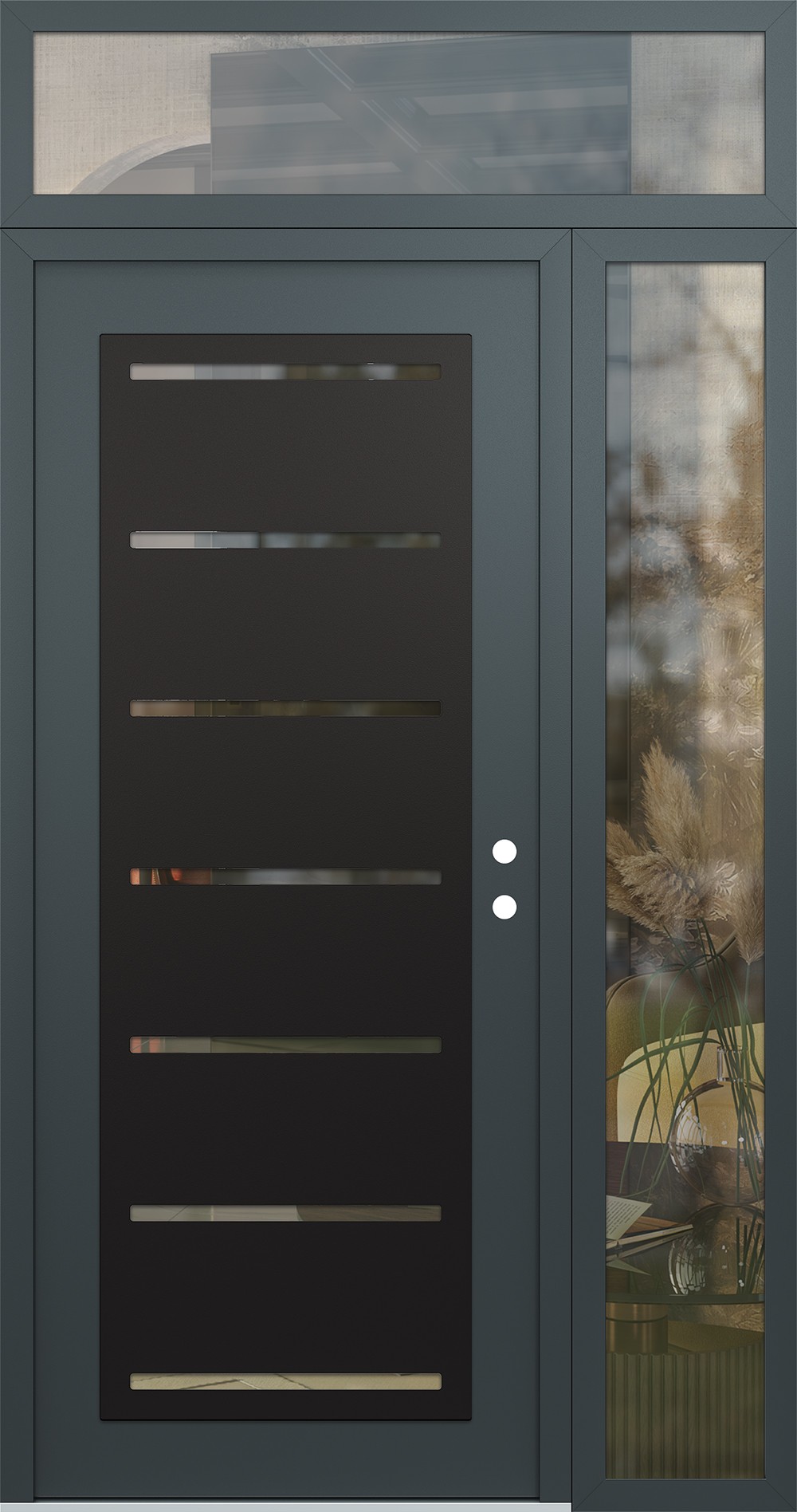 Modern Steel Front Door Diamond C11 50" x 96" anthracite/anthracite clear Glass Panel black LHI with Sidelite and Transom clear Glass