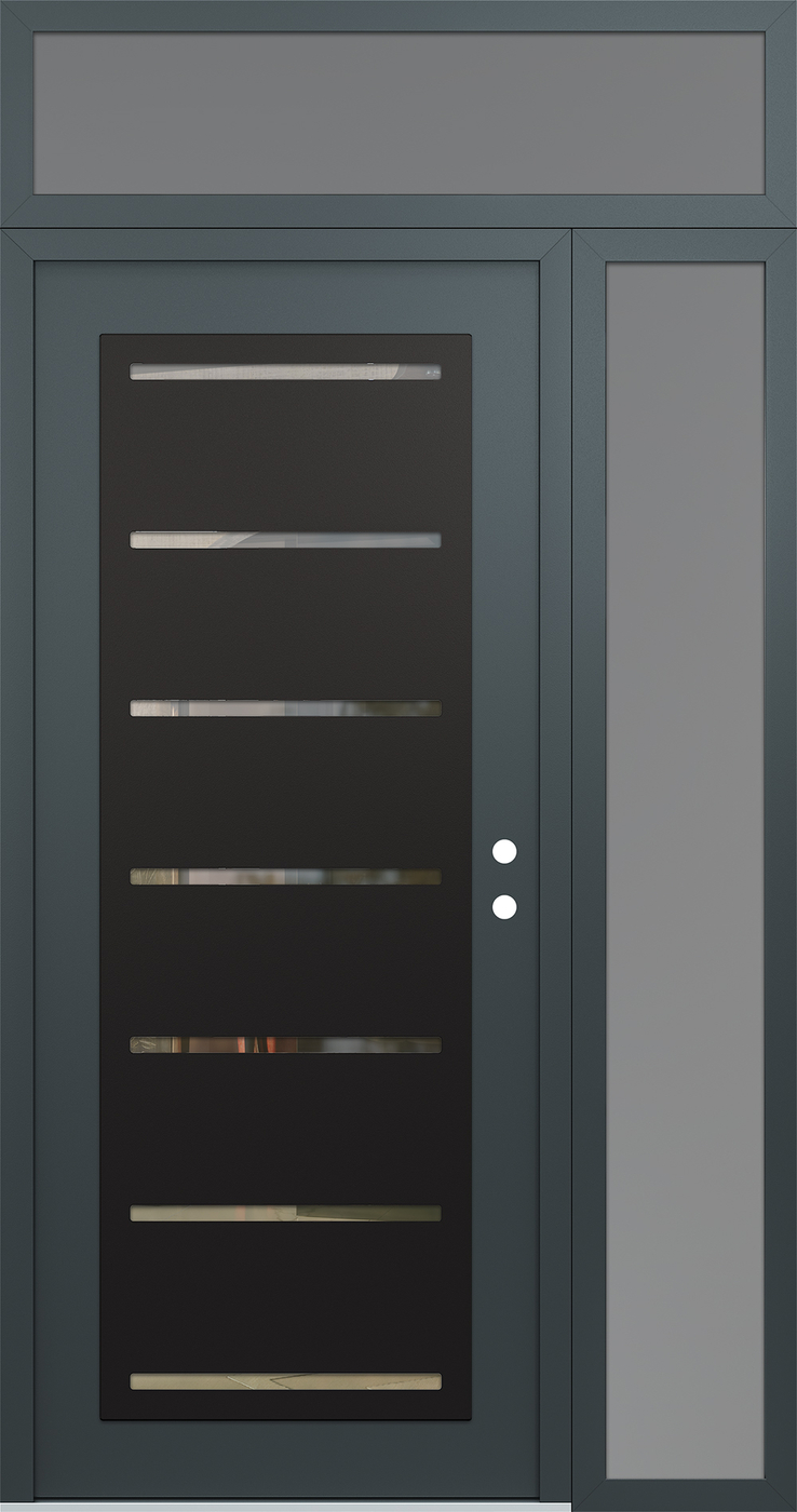 Modern Steel Front Door Diamond C11 50" x 96" anthracite/anthracite clear Glass Panel black LHI with Sidelite and Transom frosted Glass