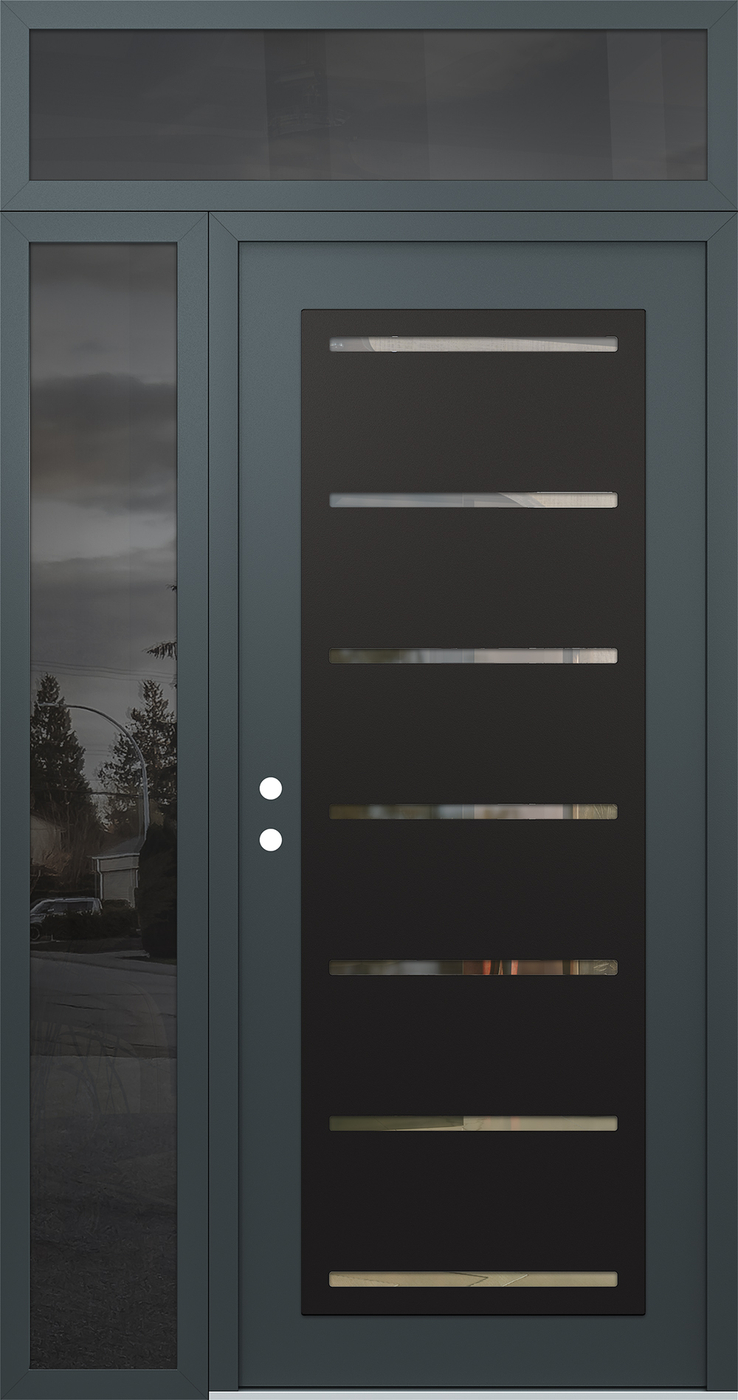 Modern Steel Front Door Diamond C11 50" x 96" anthracite/anthracite clear Glass Panel black RHI with Sidelite and Transom mirrored Glass