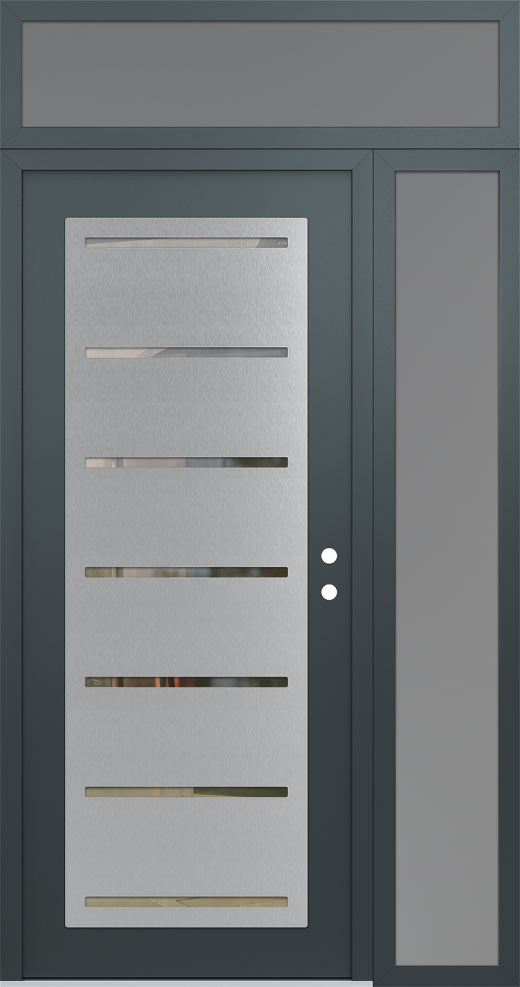 Modern Steel Front Door Diamond C11 50" x 96" anthracite/anthracite clear Glass Panel stainless steel LHI with Sidelite and Transom frosted Glass