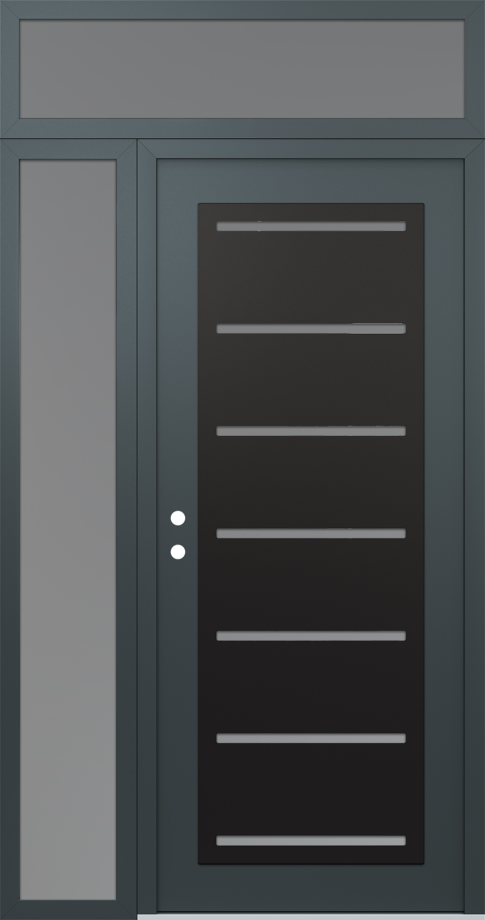Modern Steel Front Door Diamond C11 50" x 96" anthracite/anthracite frosted Glass Panel black RHI with Sidelite and Transom frosted Glass