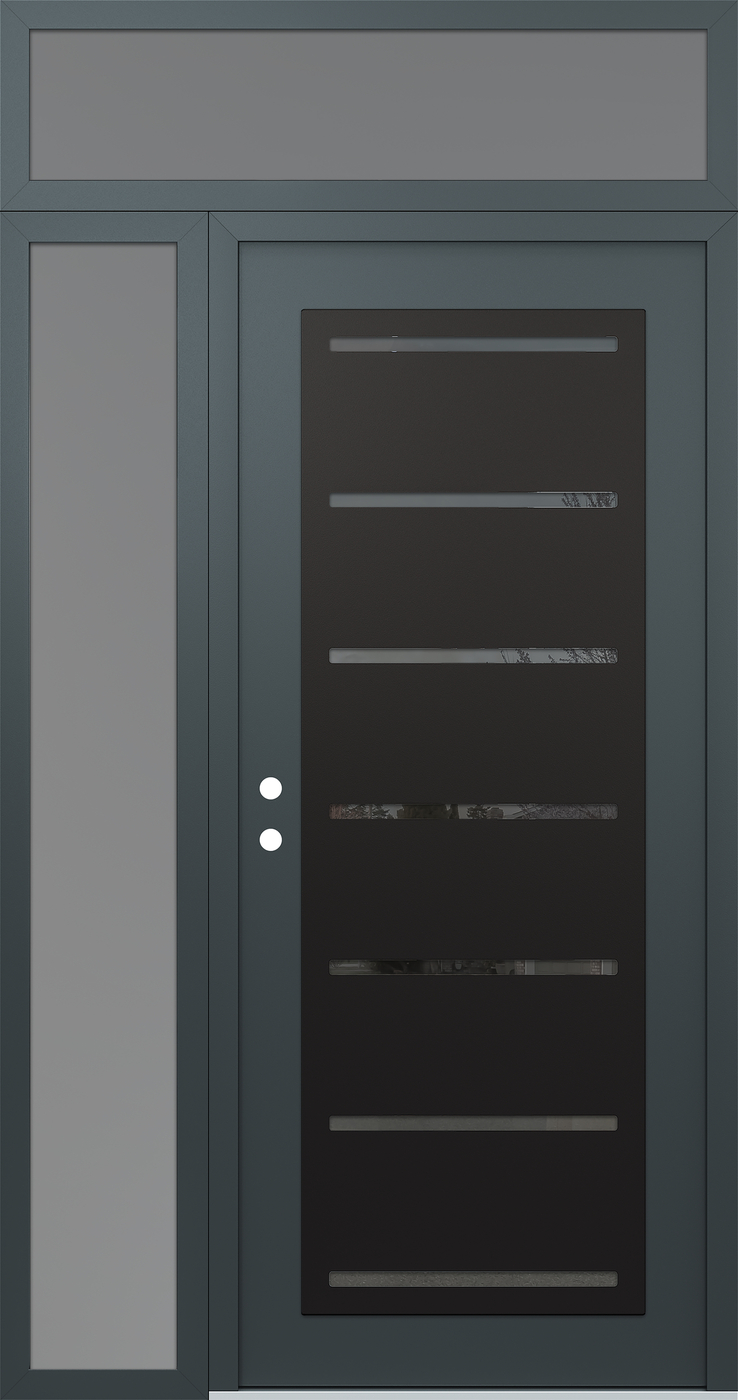 Modern Steel Front Door Diamond C11 50" x 96" anthracite/anthracite mirrored Glass Panel black RHI with Sidelite and Transom frosted Glass
