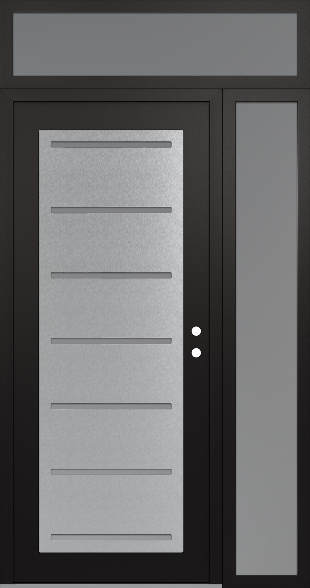 Modern Steel Front Door Diamond C11 50" x 96" black/white frosted Glass Panel stainless steel LHI with Sidelite and Transom frosted Glass