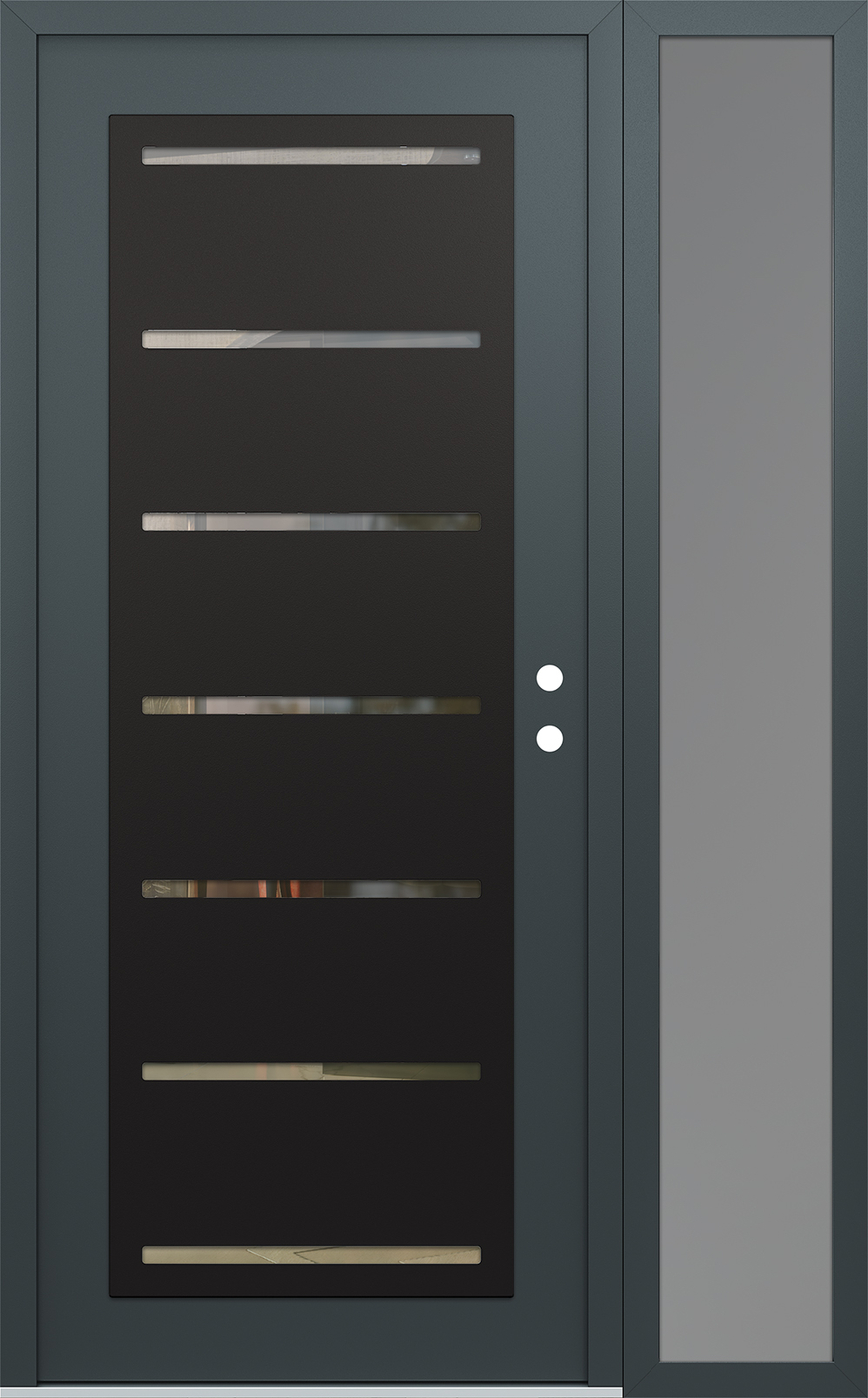 Modern Steel Front Door Diamond C11 52" x 80" anthracite/anthracite clear Glass Panel black LHI with Sidelite frosted Glass