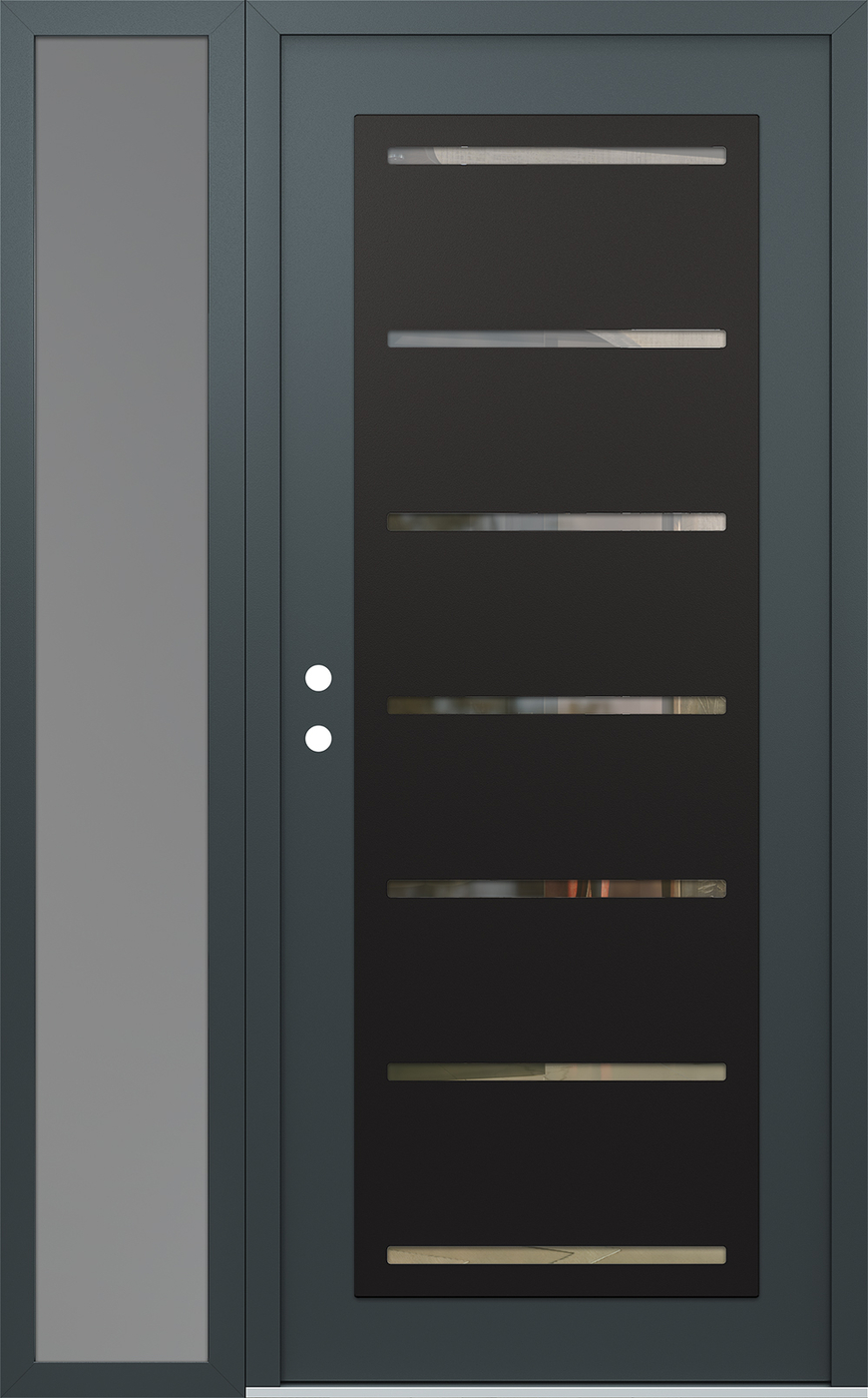 Modern Steel Front Door Diamond C11 52" x 80" anthracite/anthracite clear Glass Panel black RHI with Sidelite frosted Glass