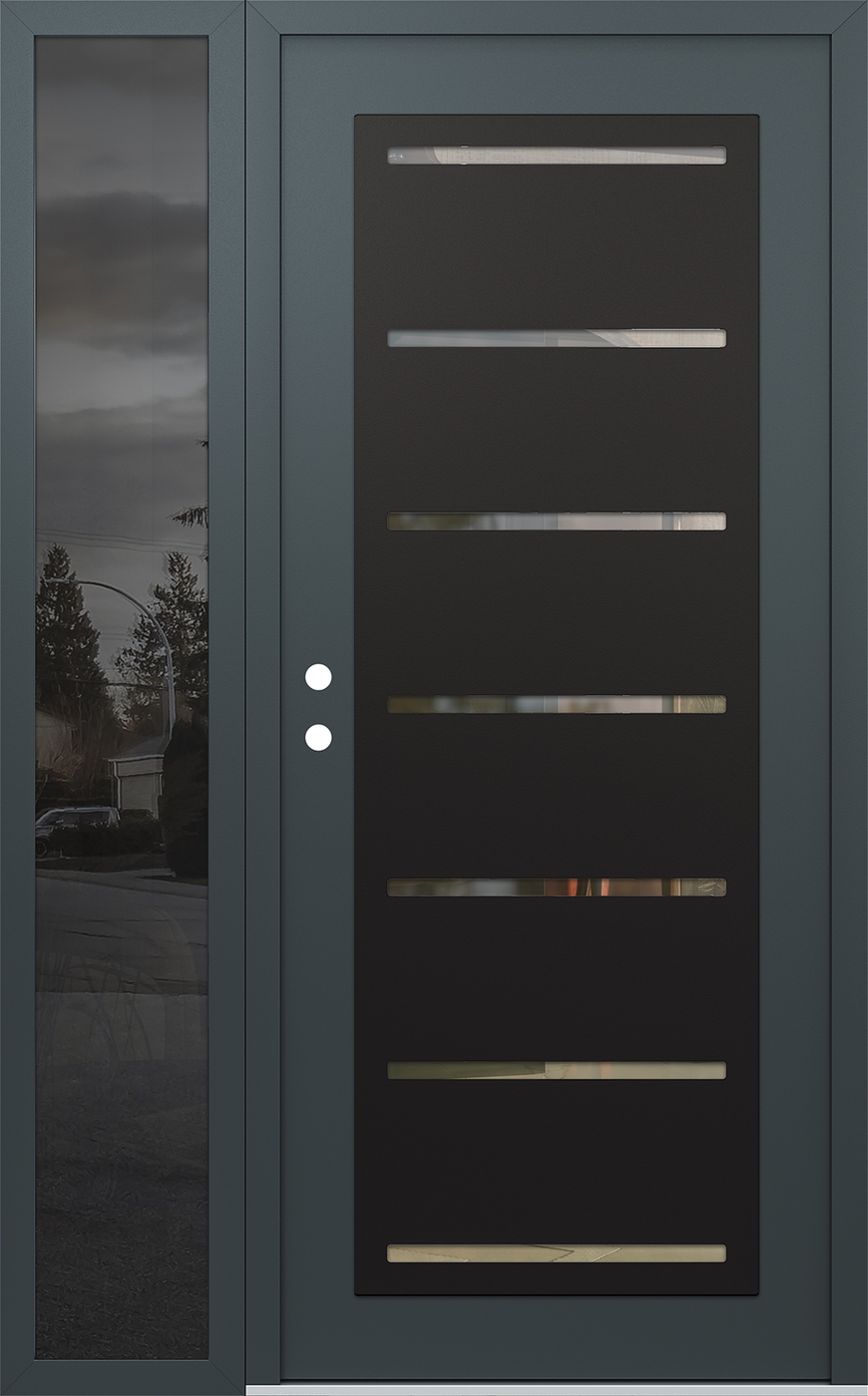 Modern Steel Front Door Diamond C11 52" x 80" anthracite/anthracite clear Glass Panel black RHI with Sidelite mirrored Glass