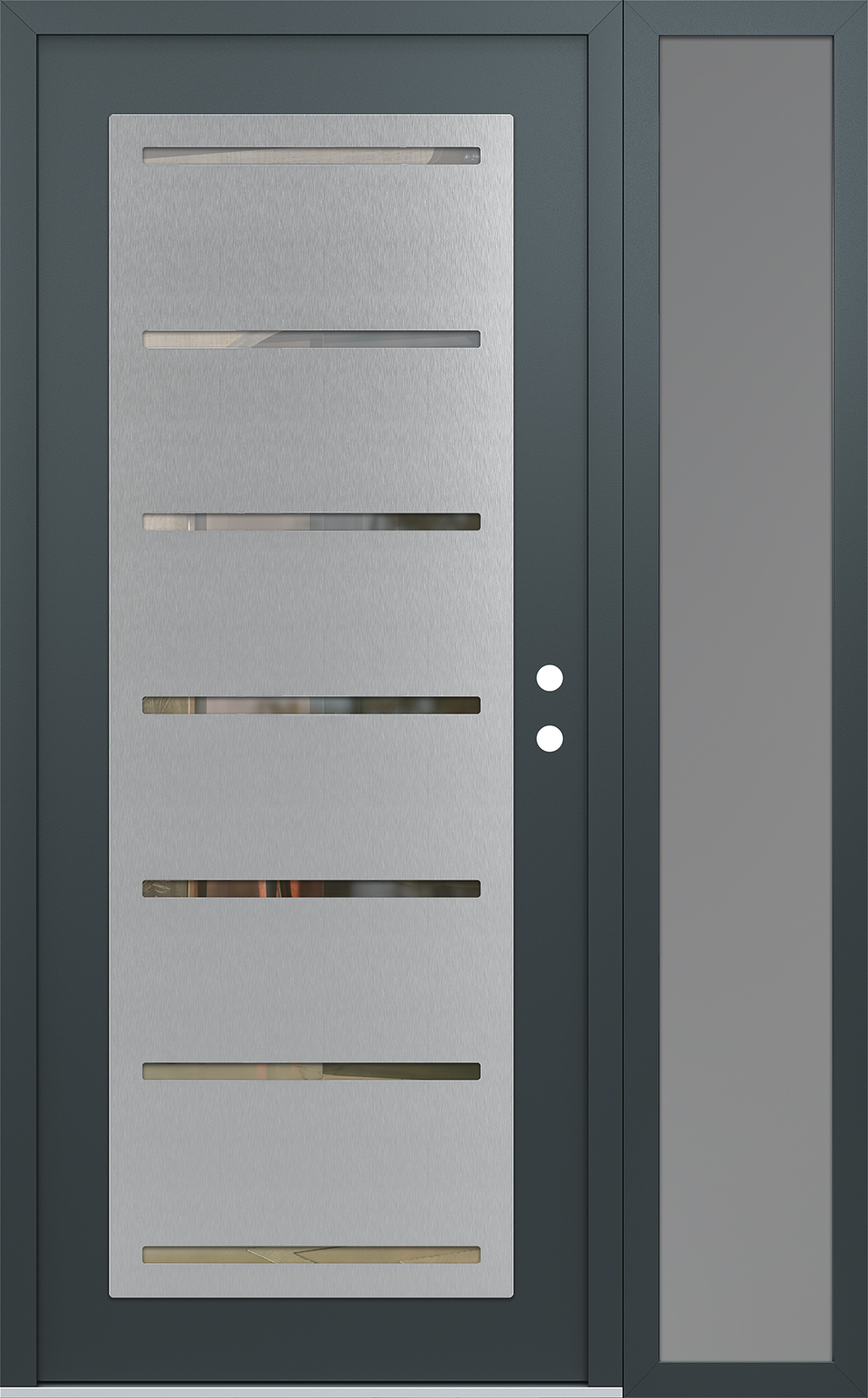 Modern Steel Front Door Diamond C11 52" x 80" anthracite/anthracite clear Glass Panel stainless steel LHI with Sidelite frosted Glass