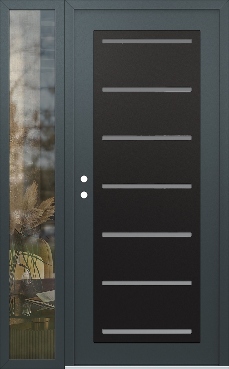 Modern Steel Front Door Diamond C11 52" x 80" anthracite/anthracite frosted Glass Panel black RHI with Sidelite clear Glass