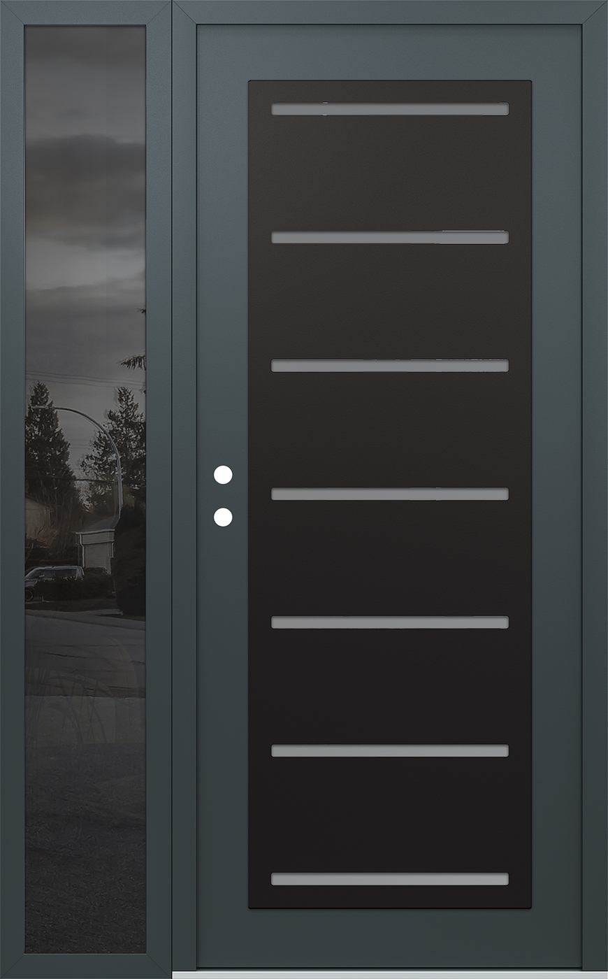 Modern Steel Front Door Diamond C11 52" x 80" anthracite/anthracite frosted Glass Panel black RHI with Sidelite mirrored Glass