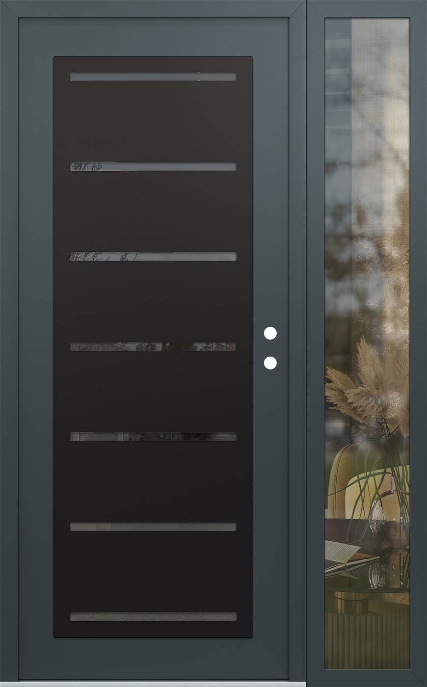 Modern Steel Front Door Diamond C11 52" x 80" anthracite/anthracite mirrored Glass Panel black LHI with Sidelite clear Glass