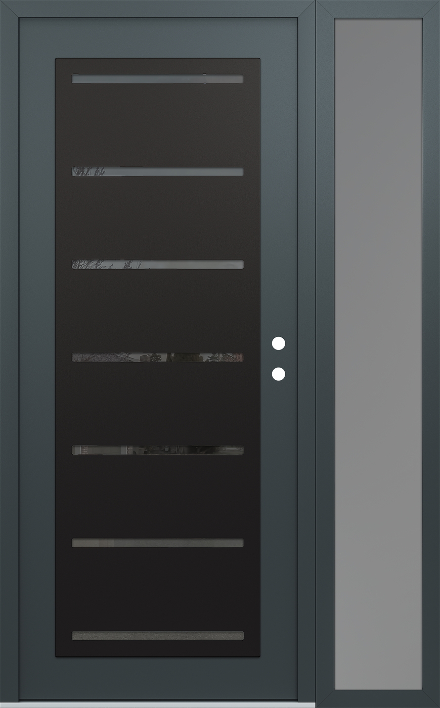 Modern Steel Front Door Diamond C11 52" x 80" anthracite/anthracite mirrored Glass Panel black LHI with Sidelite frosted Glass