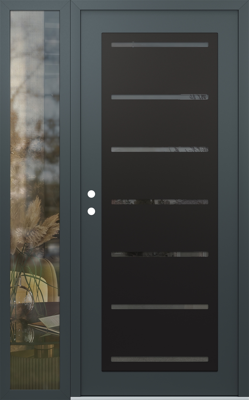Modern Steel Front Door Diamond C11 52" x 80" anthracite/anthracite mirrored Glass Panel black RHI with Sidelite clear Glass