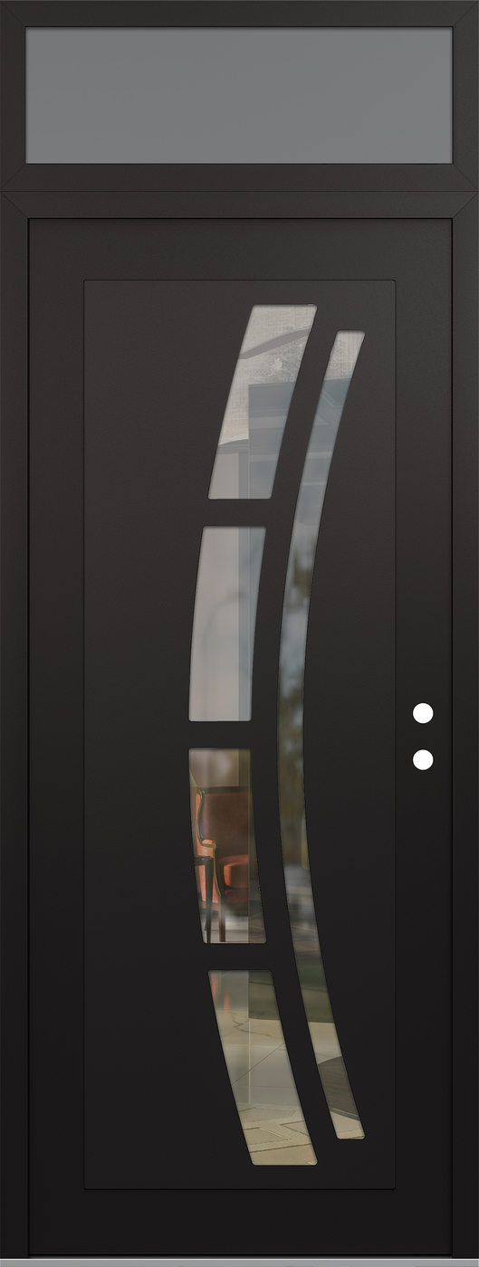 Modern Steel Front Door DIAMOND C12 36" X 96" BLACK/BLACK CLEAR GLASS PANEL BLACK LHI WITH TRANSOM FROSTED GLASS