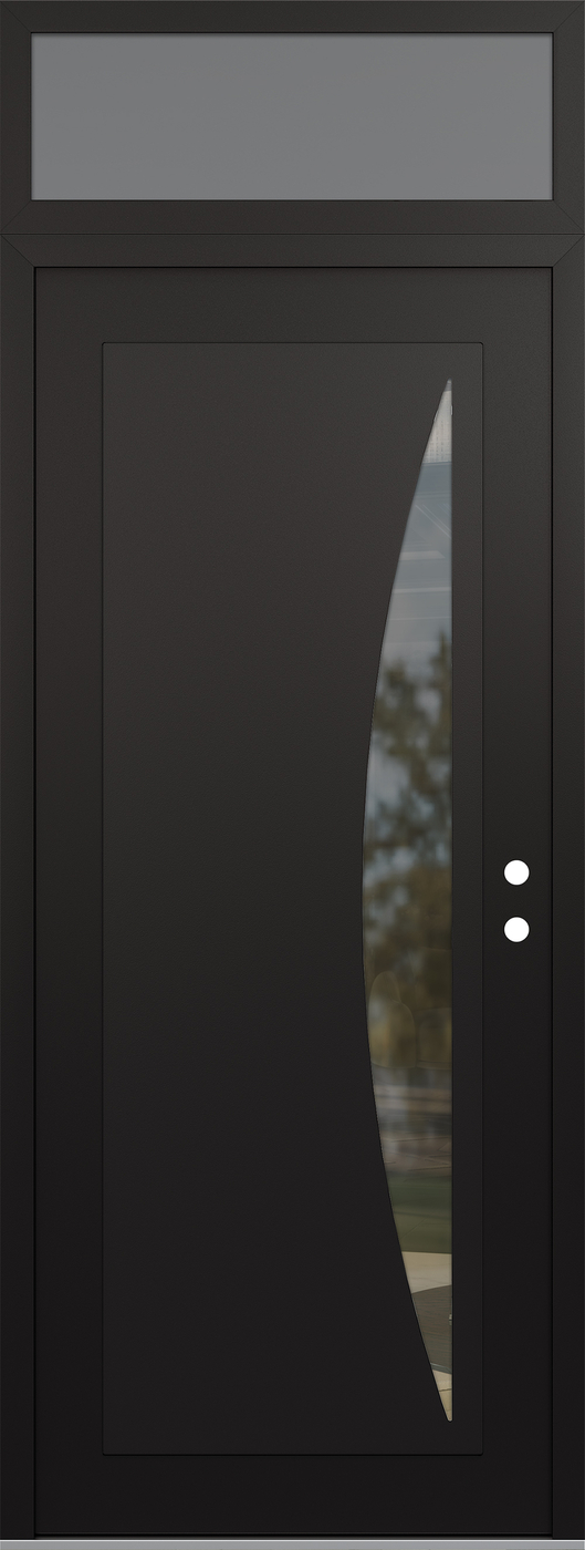 Modern Steel Front Door DIAMOND C13 36" X 96" BLACK/BLACK CLEAR GLASS PANEL BLACK LHI WITH TRANSOM FROSTED GLASS