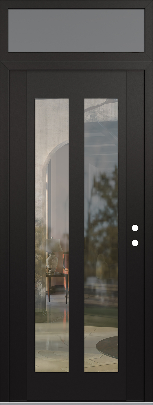 Modern Steel Front Door DIAMOND C14 36" X 96" BLACK/BLACK CLEAR GLASS PANEL BLACK LHI WITH TRANSOM FROSTED GLASS