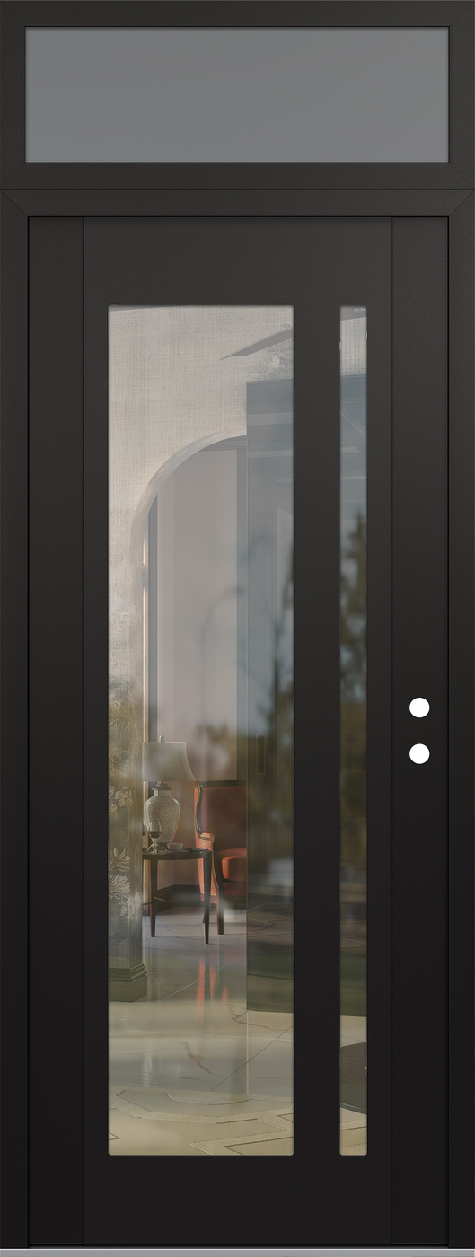 Modern Steel Front Door DIAMOND C15 36" X 96" BLACK/BLACK CLEAR GLASS PANEL BLACK LHI WITH TRANSOM FROSTED GLASS