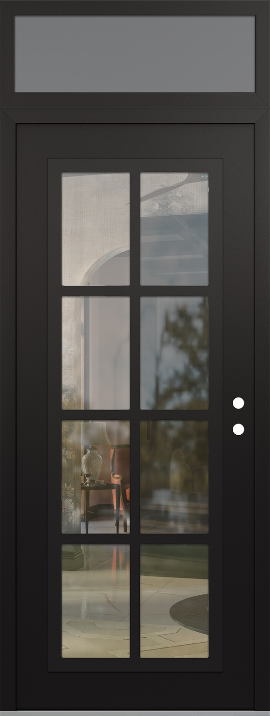 Modern Steel Front Door DIAMOND C16 36" X 96" BLACK/BLACK CLEAR GLASS PANEL BLACK LHI WITH TRANSOM FROSTED GLASS