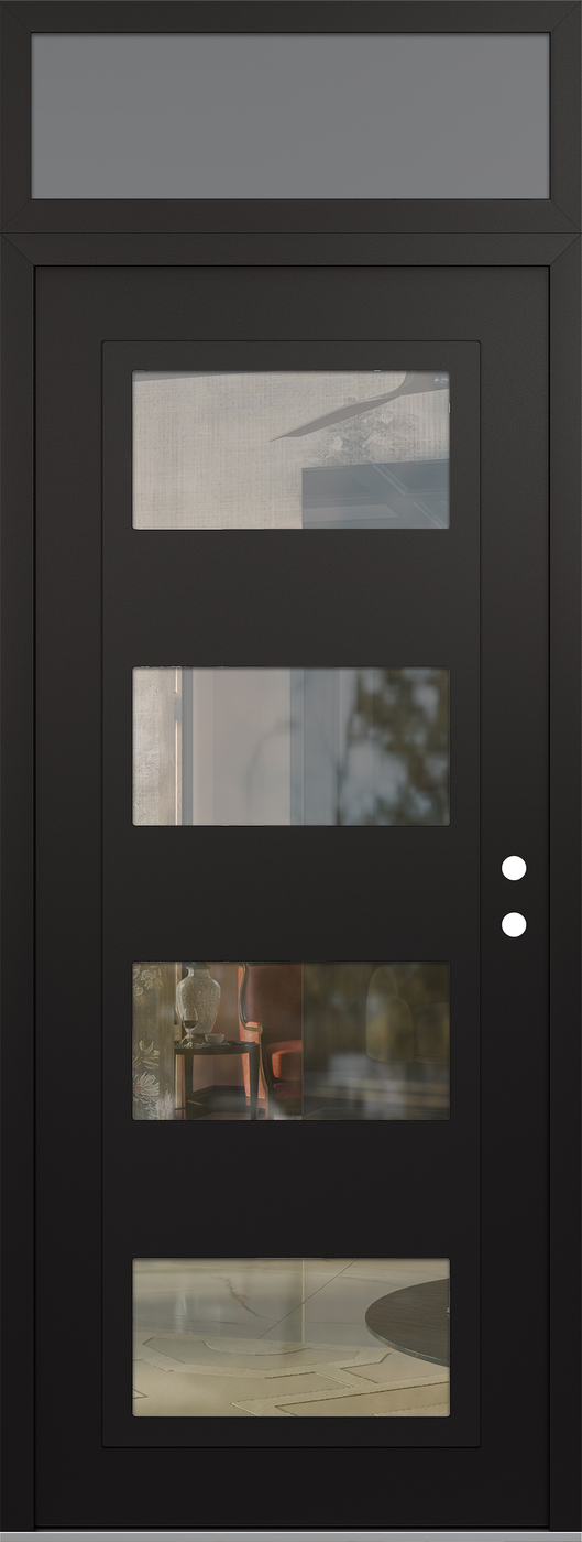 Modern Steel Front Door DIAMOND C2 36" X 96" BLACK/BLACK CLEAR GLASS PANEL BLACK LHI WITH TRANSOM FROSTED GLASS