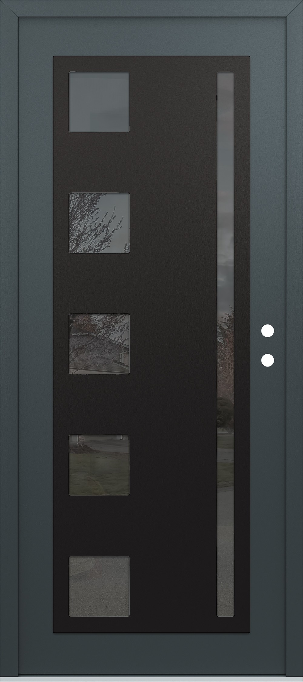 Modern Steel Front Door Diamond C3 36" x 80" anthracite/anthracite mirrored Glass Panel black LHI