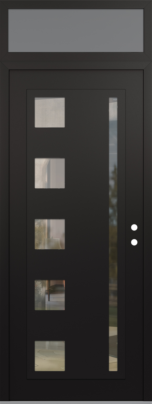 Modern Steel Front Door DIAMOND C3 36" X 96" BLACK/BLACK CLEAR GLASS PANEL BLACK LHI WITH TRANSOM FROSTED GLASS
