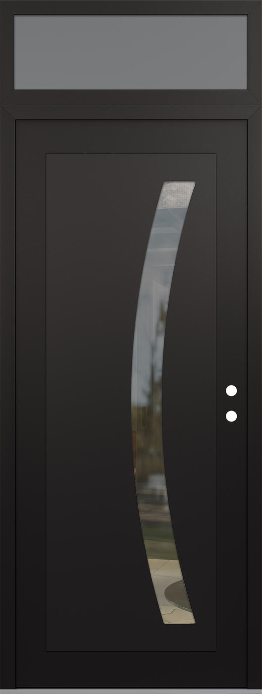 Modern Steel Front Door DIAMOND C4 36" X 96" BLACK/BLACK CLEAR GLASS PANEL BLACK LHI WITH TRANSOM FROSTED GLASS