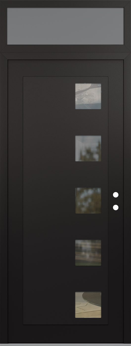 Modern Steel Front Door DIAMOND C5 36" X 96" BLACK/BLACK CLEAR GLASS PANEL BLACK LHI WITH TRANSOM FROSTED GLASS