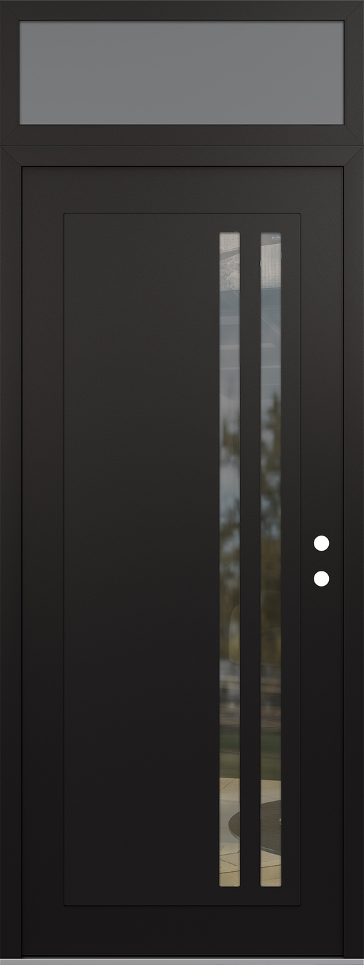 Modern Steel Front Door DIAMOND C6 36" X 96" BLACK/BLACK CLEAR GLASS PANEL BLACK LHI WITH TRANSOM FROSTED GLASS