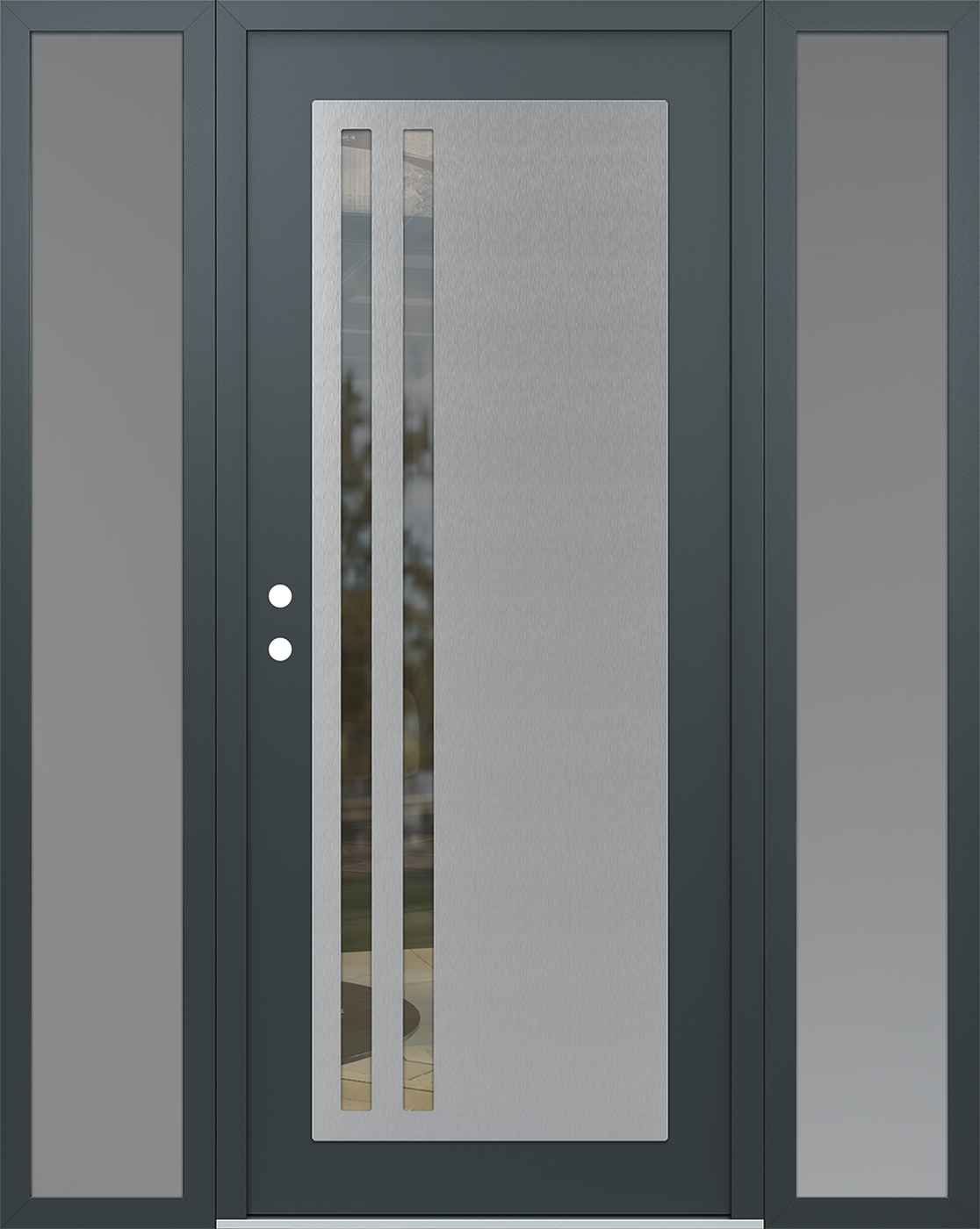 Modern Steel Front Door Diamond C6 68" x 80" anthracite/anthracite clear Glass Panel stainless steel RHI with 2 Sidelites frosted Glass