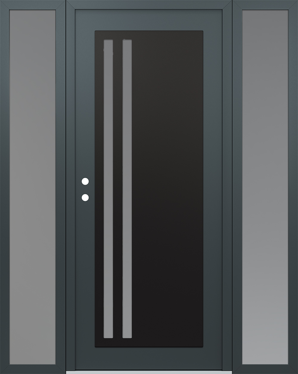 Modern Steel Front Door Diamond C6 68" x 80" anthracite/anthracite frosted Glass Panel black RHI with 2 Sidelites frosted Glass