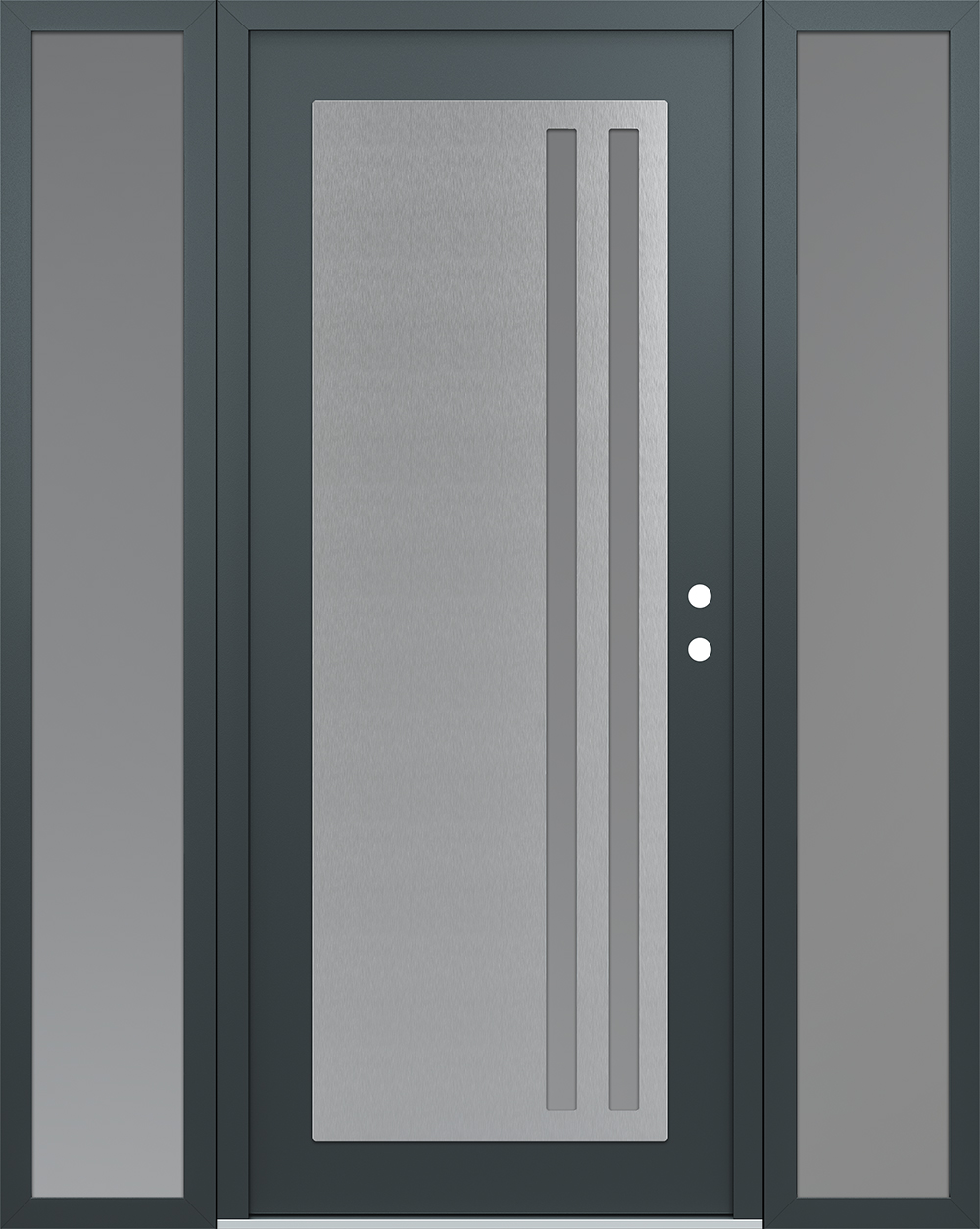 Modern Steel Front Door Diamond C6 68" x 80" anthracite/anthracite frosted Glass Panel stainless steel LHI with 2 Sidelites frosted Glass