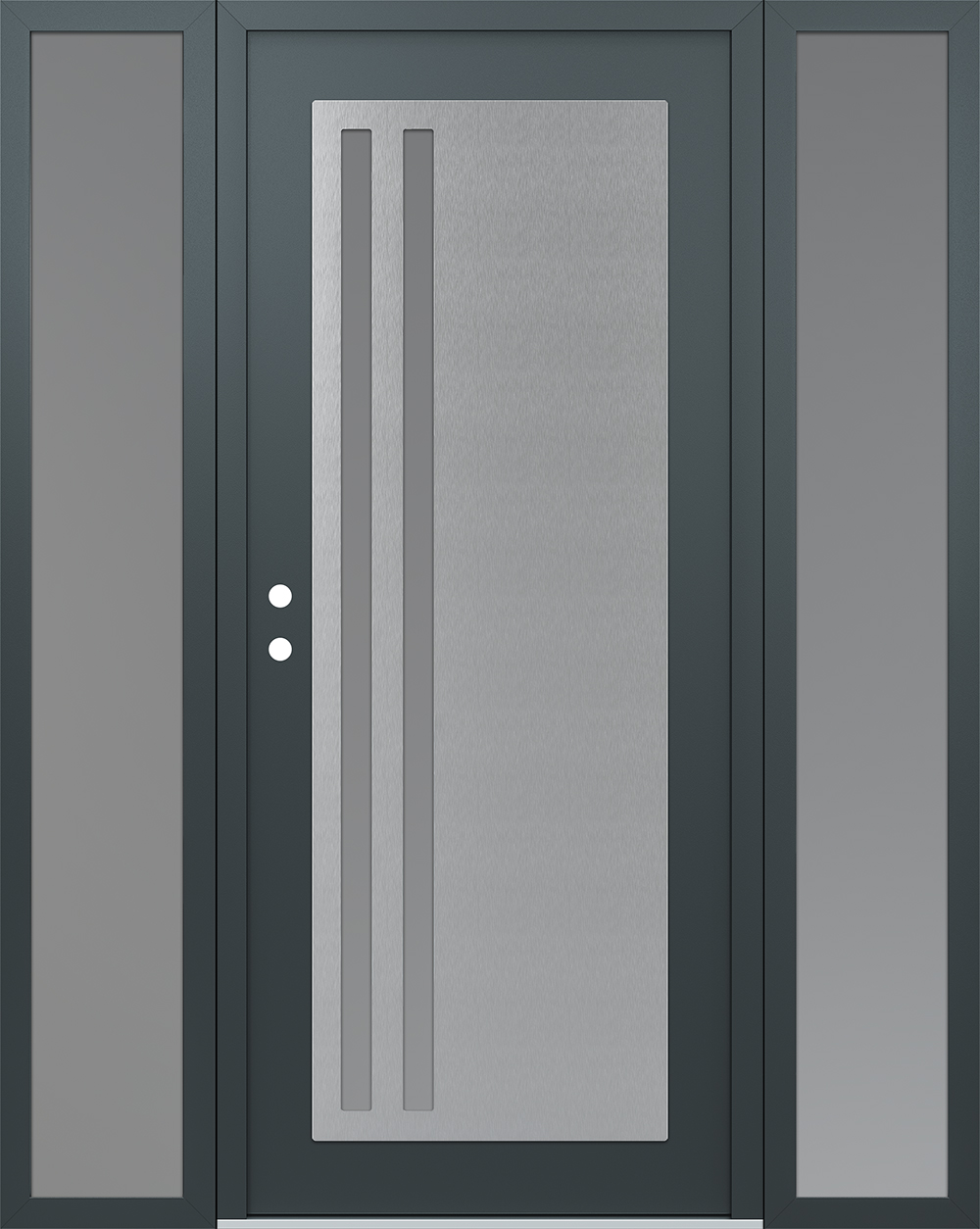 Modern Steel Front Door Diamond C6 68" x 80" anthracite/anthracite frosted Glass Panel stainless steel RHI with 2 Sidelites frosted Glass