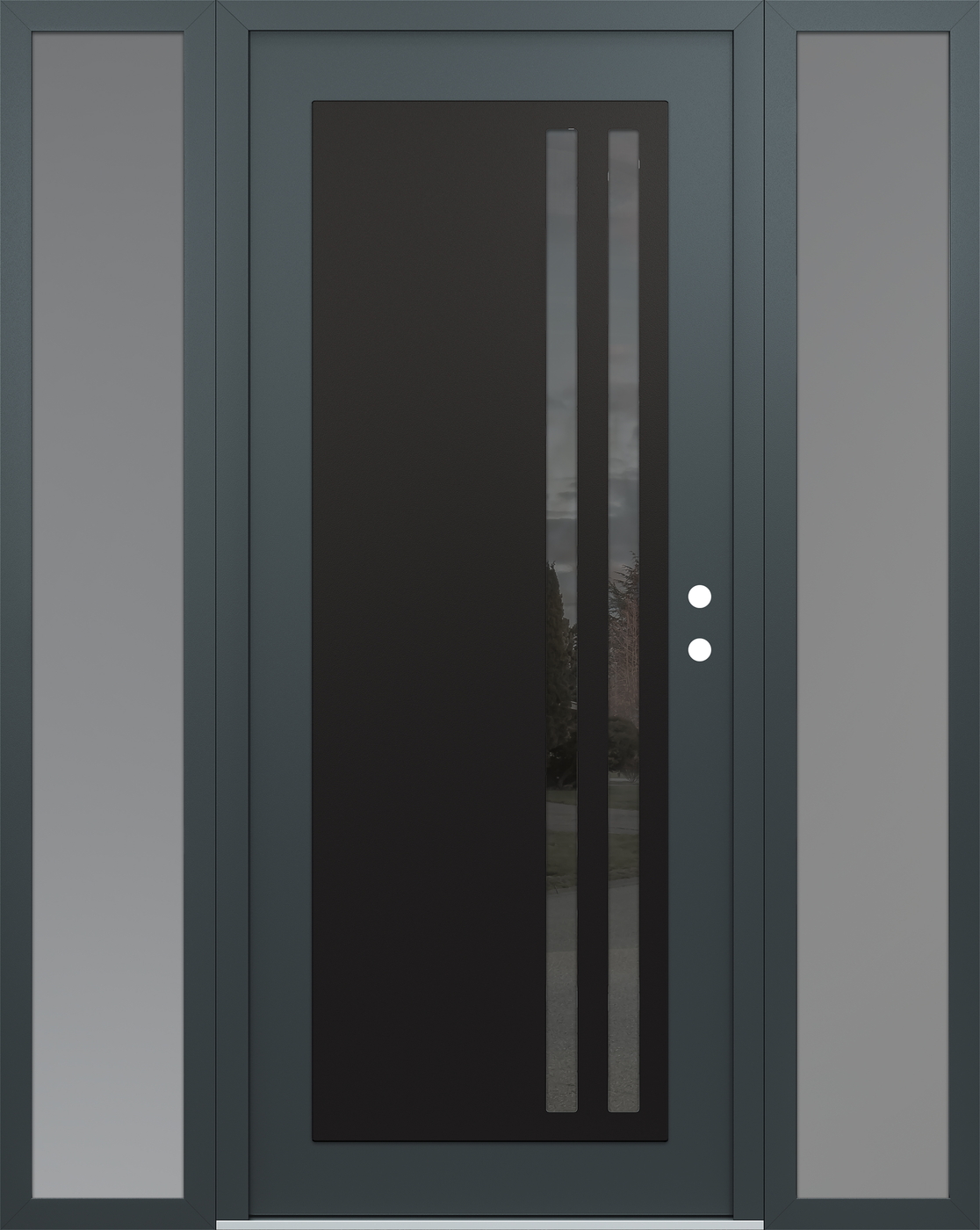 Modern Steel Front Door Diamond C6 68" x 80" anthracite/anthracite mirrored Glass Panel black LHI with 2 Sidelites frosted Glass